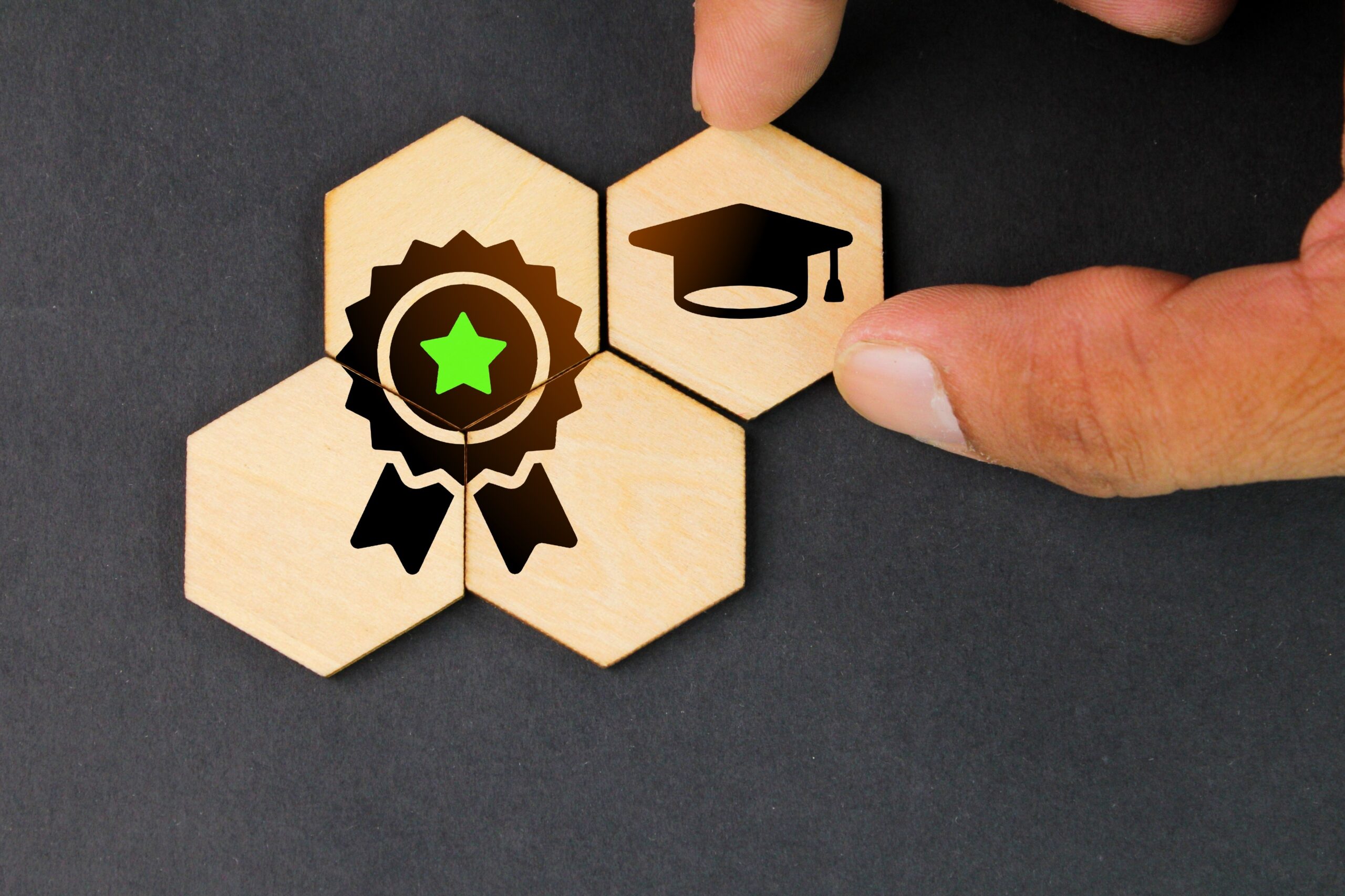 Court Compliance Certification Puzzle Puzzle Pieces Showing Certification Badge and Graduation Cap