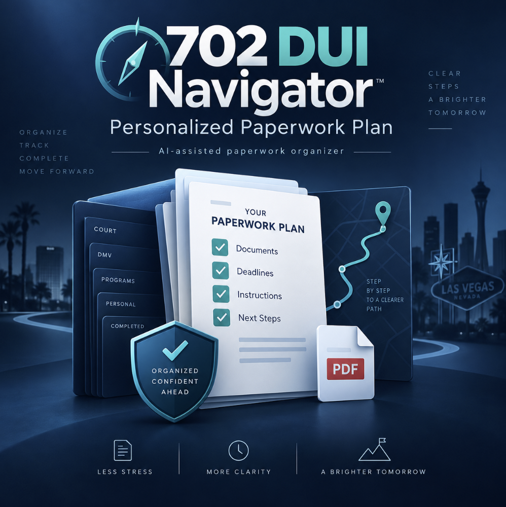 702 DUI Navigator personalized paperwork plan with document checklist, PDF report, deadlines, and navigation tools